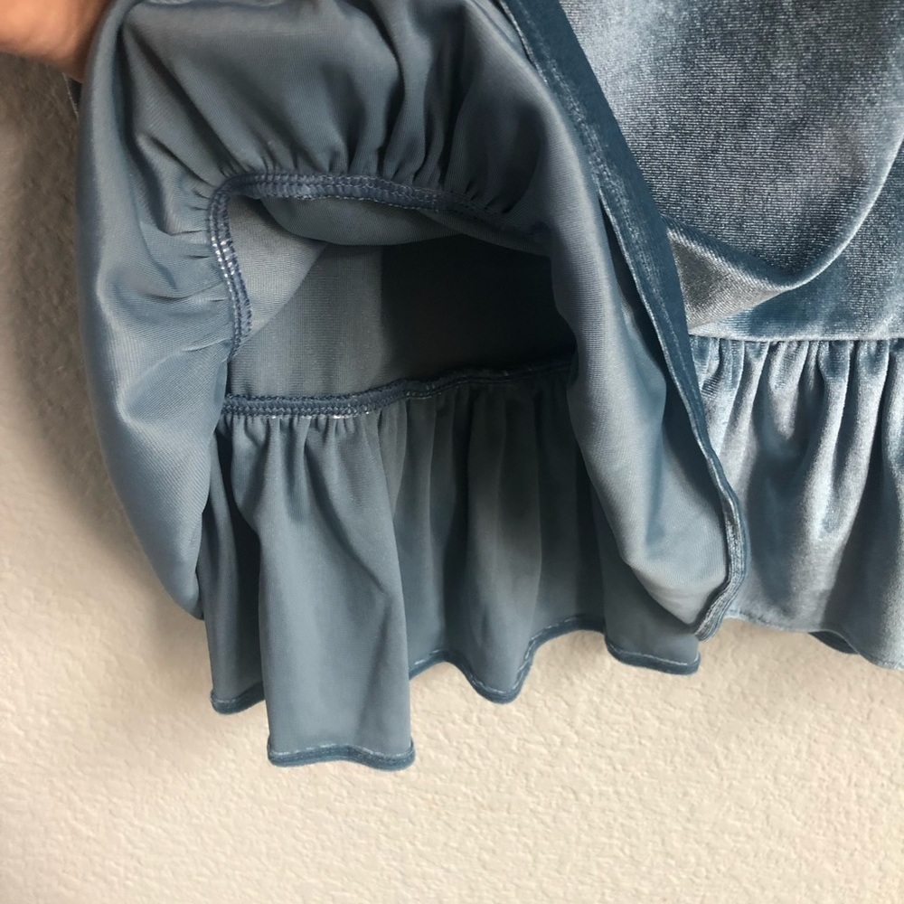 NWT LC Lauren Conrad satin blue square neck velvet mini dress in medium - Picture 6 of 9
